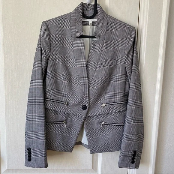 $695 Veronica Beard Paloma Wool Plaid Print Zipper Cropped Jacket Blazer size 6